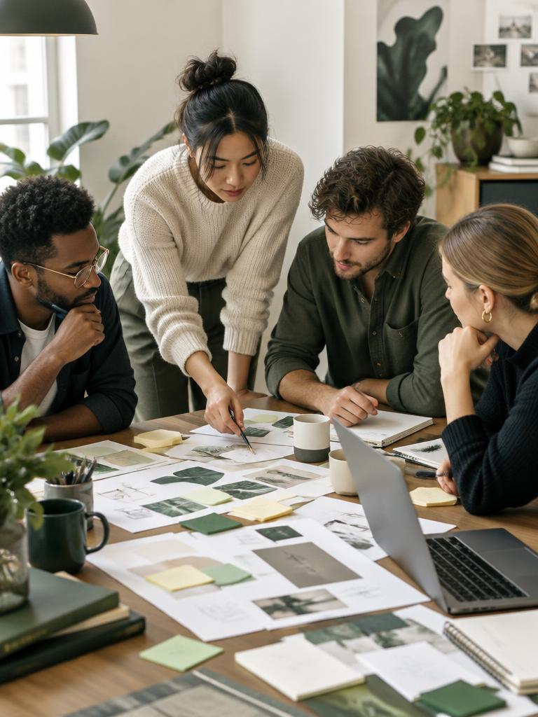A small team collaborating over ideas on a table