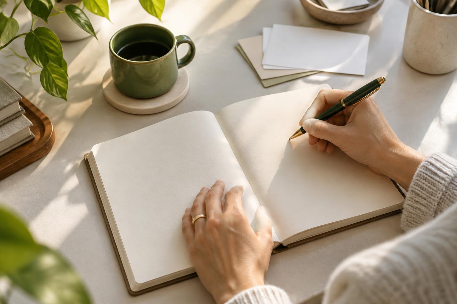Illustrative career reflection with an open journal