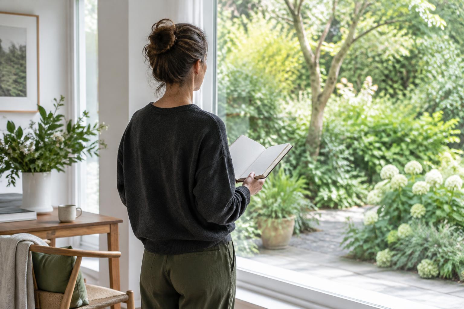 Illustrative self discovery beside a garden window