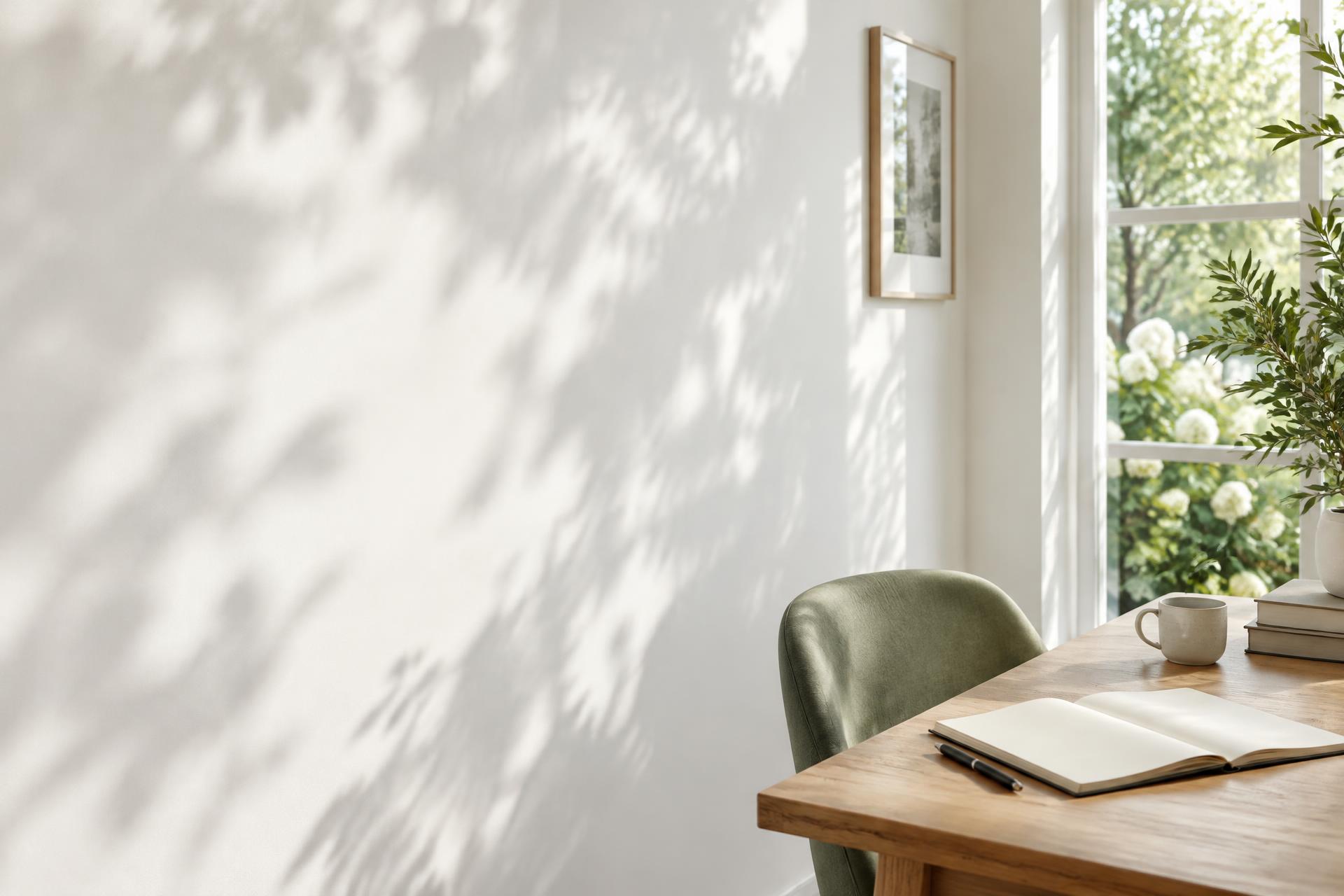 Sunlit journal and green chair beside a garden window, an illustrative space for reflection